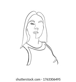 Hand drawn linear woman face. Linear glamour portrait woman. Portrait of girl. Linear glamour logo in minimal style for beauty salon, beautician, makeup artist, stylist. Hand drawn art.