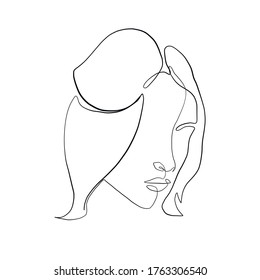 Hand drawn linear woman face. Linear glamour portrait woman. Portrait of girl. Linear glamour logo in minimal style for beauty salon, beautician, makeup artist, stylist. Hand drawn art.