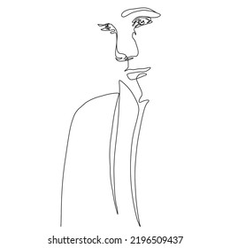 Hand drawn linear woman face. One continuous line woman portrait. Minimalism and simple. 