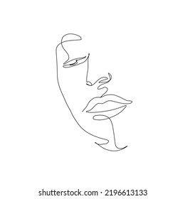 Hand drawn linear woman face. One continuous line woman portrait. Minimalism and simple. 