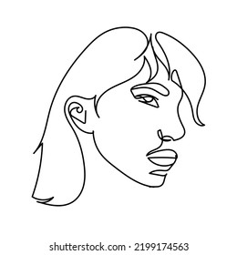 Hand drawn linear woman face. One continuous line woman portrait. Minimalism and simple. 