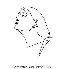 Hand drawn linear woman face. One continuous line woman portrait. Minimalism and simple. 
