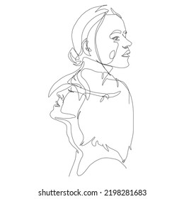 Caras lineales dibujadas a mano. Un retrato de mujer de línea continua. Minimalismo y sencillez. 
