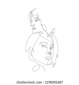 Caras lineales dibujadas a mano. Un retrato de mujer de línea continua. Minimalismo y sencillez. 