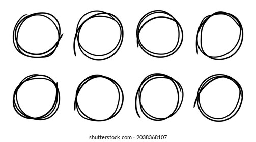 Hand drawn lined circles sketch set. Rounds scribble doodle line circles for message note mark design element. Vector illustration