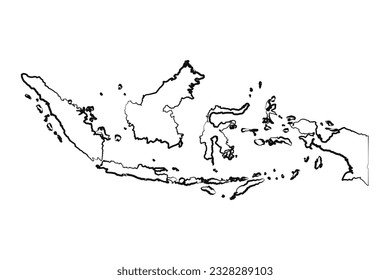 Handgezeichnete Lined Indonesia Einfache Kartenzeichnung, kann für Geschäftsdesigns, Präsentationen oder alle geeigneten Designs verwendet werden.