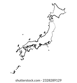 Handgezeichnete Lined Japan Simple Map Drawing, kann für Geschäftsdesigns, Präsentationen oder alle geeigneten Designs verwendet werden.