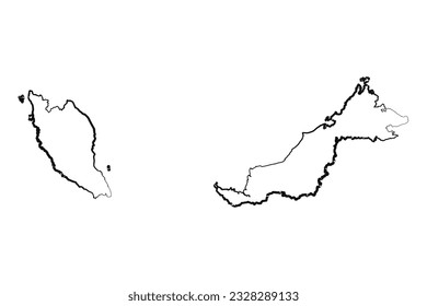 Hand Drawn Lined Malaysia Simple Map Drawing, can be used for business designs, presentation designs or any suitable designs.