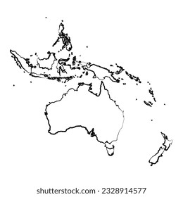 Hand Drawn Lined Oceania Simple Map Drawing, can be used for business designs, presentation designs or any suitable designs.