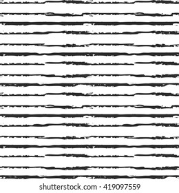 Hand drawn lined vector seamless pattern, black grunge paint brush strokes texture