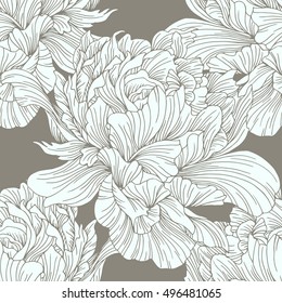 Hand drawn linen peony flower, vector illustration for design, banner, poster, cover.