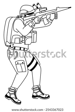 Similar – Image, Stock Photo Military soldier aiming with gun and looking at camera against forest