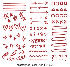 hand drawn lines. Arrows, circle, stars, lines, icon, drawing, element, Vector