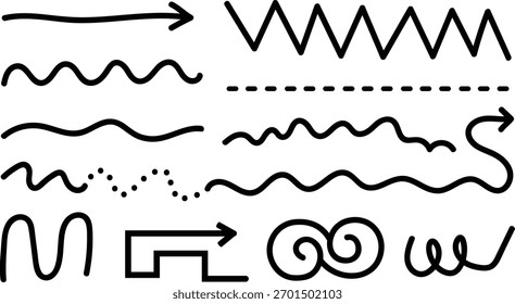 Hand Drawn Lines and Arrows Graphic Design Element Set in Black