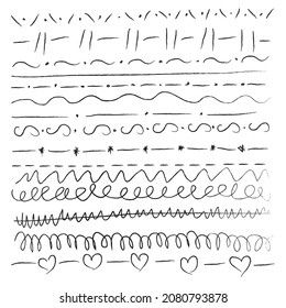 Hand drawn lines and borders, set of design elements. Vector illustration.