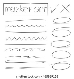 hand drawn lines, check mark, underlines for marking text