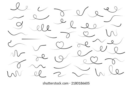 Hand drawn lines collection. Doodle mark linear different elements set. Vector isolated on white.