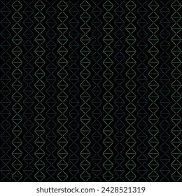 hand drawn lines of green, blue triangles from stripes. black repetitive background. vector seamless pattern. retro decorative art. geometric fabric swatch. wrapping paper. design template for textile