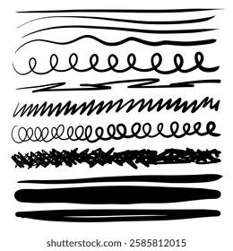 Hand drawn lines. Marker line divider, handmade pencil strokes brush and drawing dividers.