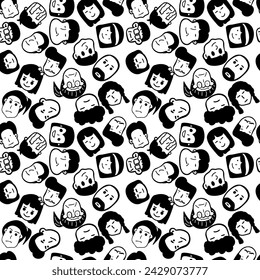hand drawn lines People's faces express their emotions. Seamless vector illustration.