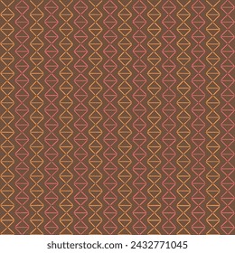 hand drawn lines of pink, yellow triangles from stripes. brown repetitive background. vector seamless pattern. retro decorative art. geometric fabric swatch. wrapping paper. textile design template 