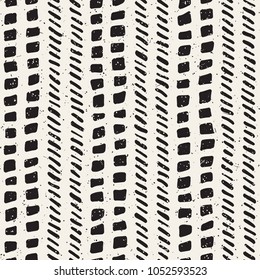Hand drawn lines seamless grungy pattern. Abstract geometric repeating tile texture in black and white.