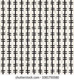Hand drawn lines seamless grungy pattern. Abstract geometric repeating tile texture in black and white.
