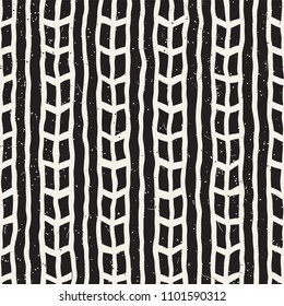 Hand drawn lines seamless grungy pattern. Abstract geometric repeating tile texture in black and white.