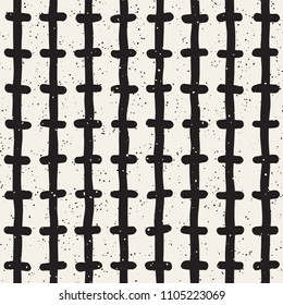 Hand drawn lines seamless grungy pattern. Abstract geometric repeating tile texture in black and white.