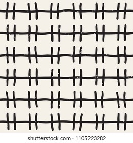 Hand drawn lines seamless grungy pattern. Abstract geometric repeating tile texture in black and white.