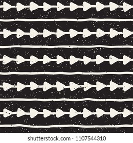 Hand drawn lines seamless grungy pattern. Abstract geometric repeating tile texture in black and white.