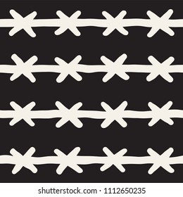 Hand drawn lines seamless grungy pattern. Abstract geometric repeating tile texture in black and white.
