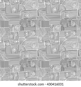 Hand drawn lines seamless pattern. Abstract black and white background.
