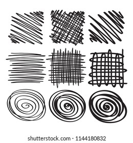 Hand drawn lines set. Abstract square backgrounds and sketch textures