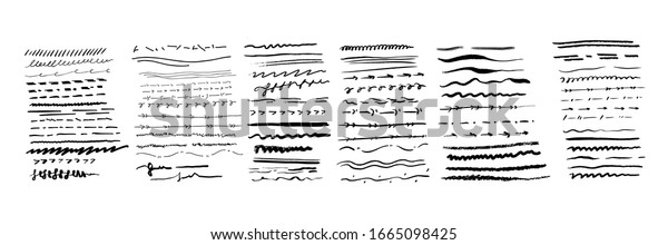 Hand\
drawn lines set. Collection of doodle lines on chekered background.\
Pen underlines, pencil hand drawn strokes. Scribble marker borders.\
Handmade scattered underline. Vector\
illustration