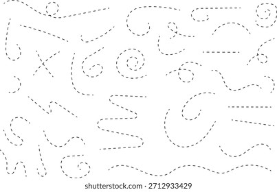 Hand drawn lines set. Hand drawn freehand different curved lines, swirls arrows. Curved arrow line. Doodle, sketch style. Isolated Vector illustration.