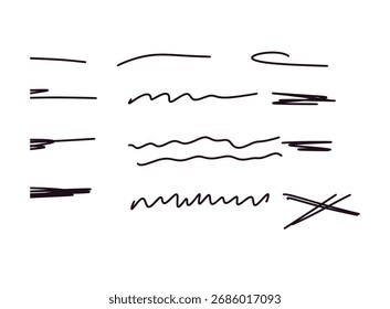 Hand drawn lines and strokes in black ink on a white background perfect for adding a creative touch to designs
