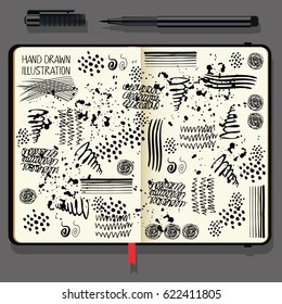 Hand Drawn Lines and Strokes. Vector Notebooks with Fine Liner Pen.