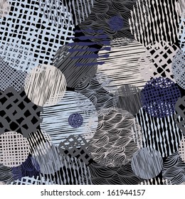 Hand drawn lines textures messy seamless pattern, vector hand drawn background.