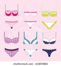 Hand drawn lingerie illustrations. Vector set. Template for design fashion or shop card or banner.

