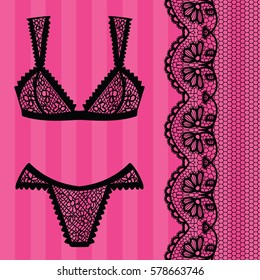 Hand drawn lingerie. Panty and bra set. Vector illustration