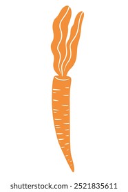 Hand drawn linocut design carrot, silhouette of a farm vegetable. Isolated on white vector illustration