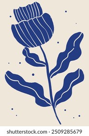 Hand drawn linocut floral. Trendy vector illustration.