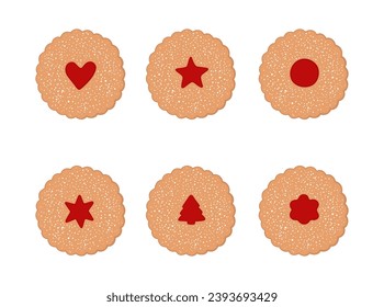 Hand drawn linzer Christmas cookies set