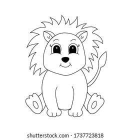 Hand drawn lion, of black contour isolated on white background. Design element for coloring book. Vector. 