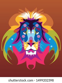 hand drawn Lion face. Lion t-shirt graphics. Vector color Lion head illustration.