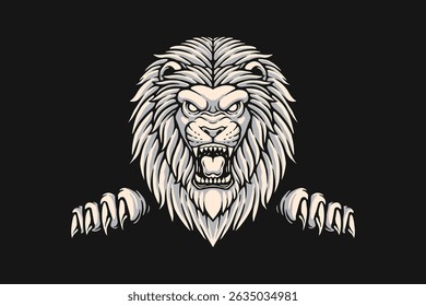 Hand Drawn Lion Head With Claw  Illustration