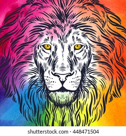 Hand drawn lion head illustration. Vector illustration