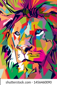 Hand drawn Lion head on colorful background Vector Image. Pop art lion – Vector Illustration of Animals