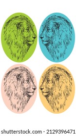 Hand Drawn Lion Head Vector Illustration. Lion Head Sketch Illustration
